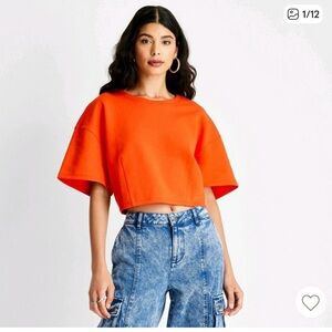 Future Collective with Kahlana Barfield Brown Short Sleeve Boxy Crop T-Shirt L